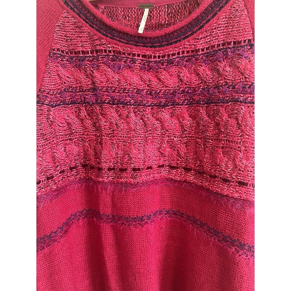 Free People Raspberry Pink Red Textured Knit Bell Sleeve Sweater Women’Size XS - Picture 7 of 14